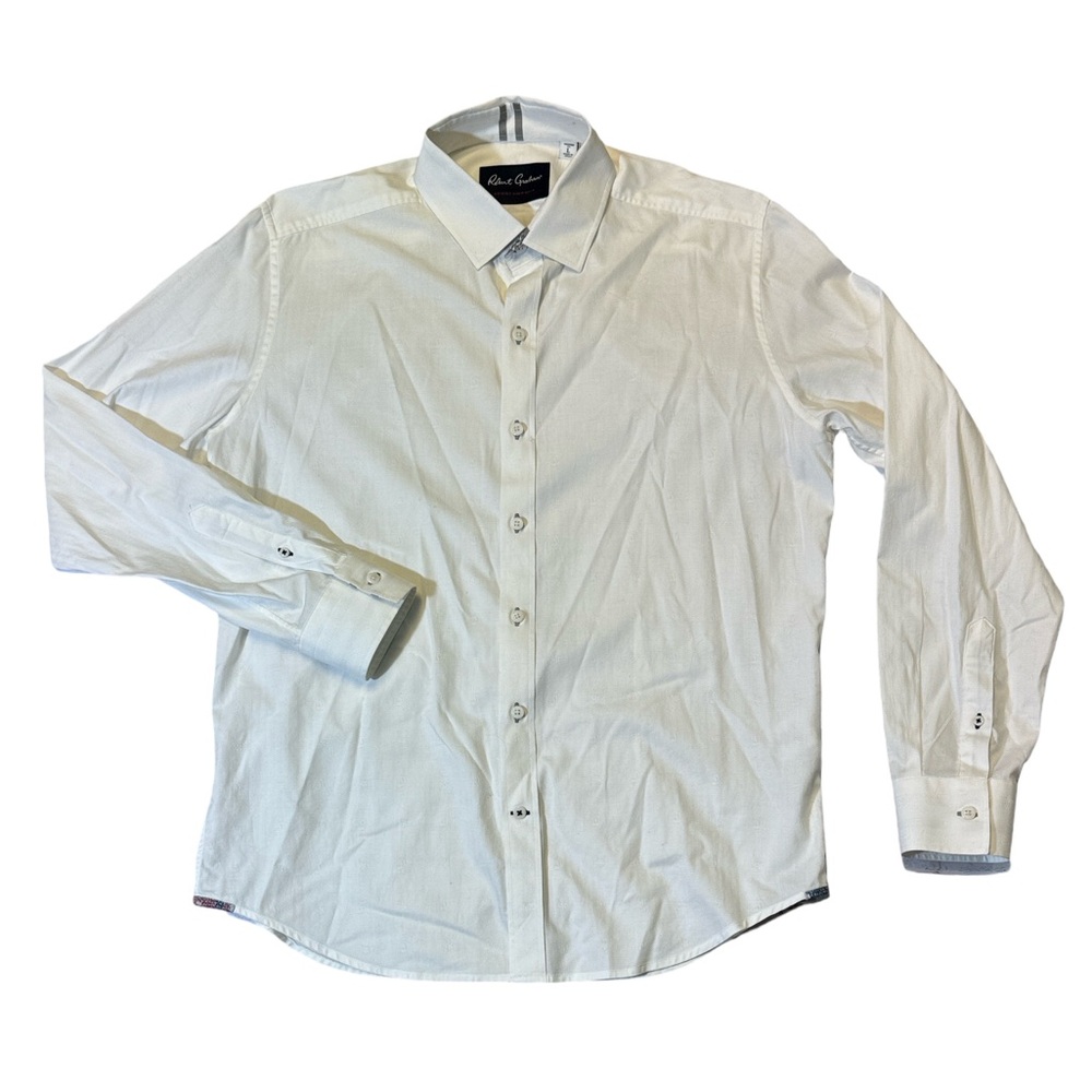 Robert Graham mens L Large white paisley pattern tailored fit button up shirt